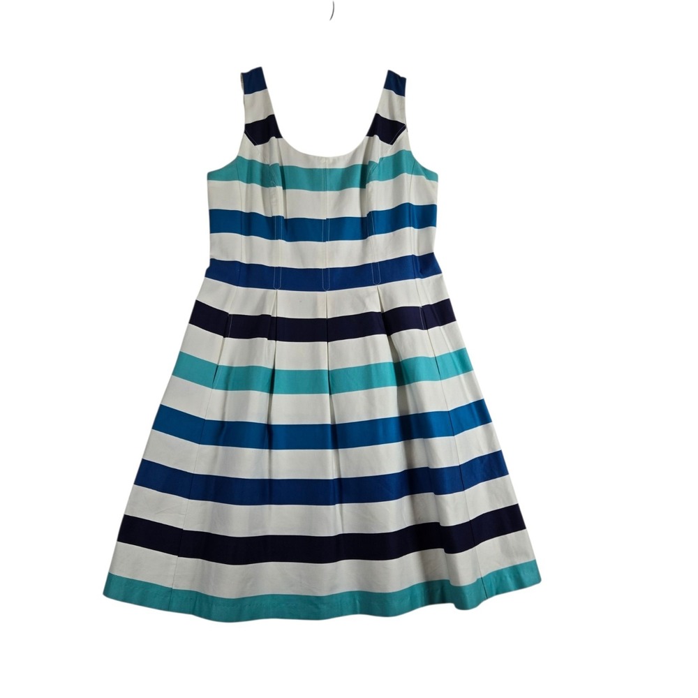 Nine West A Line Dress Womens 14 Blue White Striped Sleeveless Knee Length